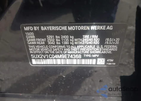 2021 BMW X4 xDrive30I z USA, uszkodzony, nr VIN 5UX2V1C04M9E74368